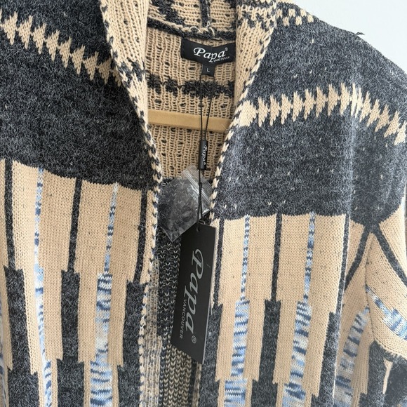 Papa Vancouver Black Tan Blue Southwest Long Open Cardigan Women's L  Aztec New - Picture 3 of 10